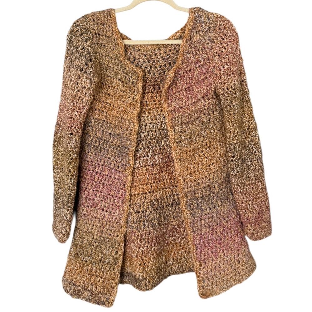 Handmade Chunky-Knit Cardigan Sweater Women's L Neutral Beige Transition Layer